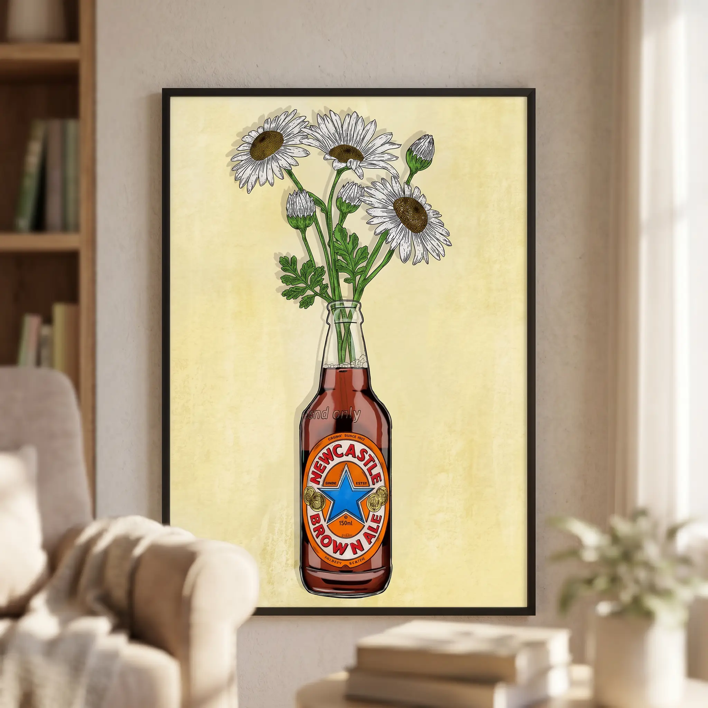 Newcastle Brown & Flowers - A2 Print by Glassware UK