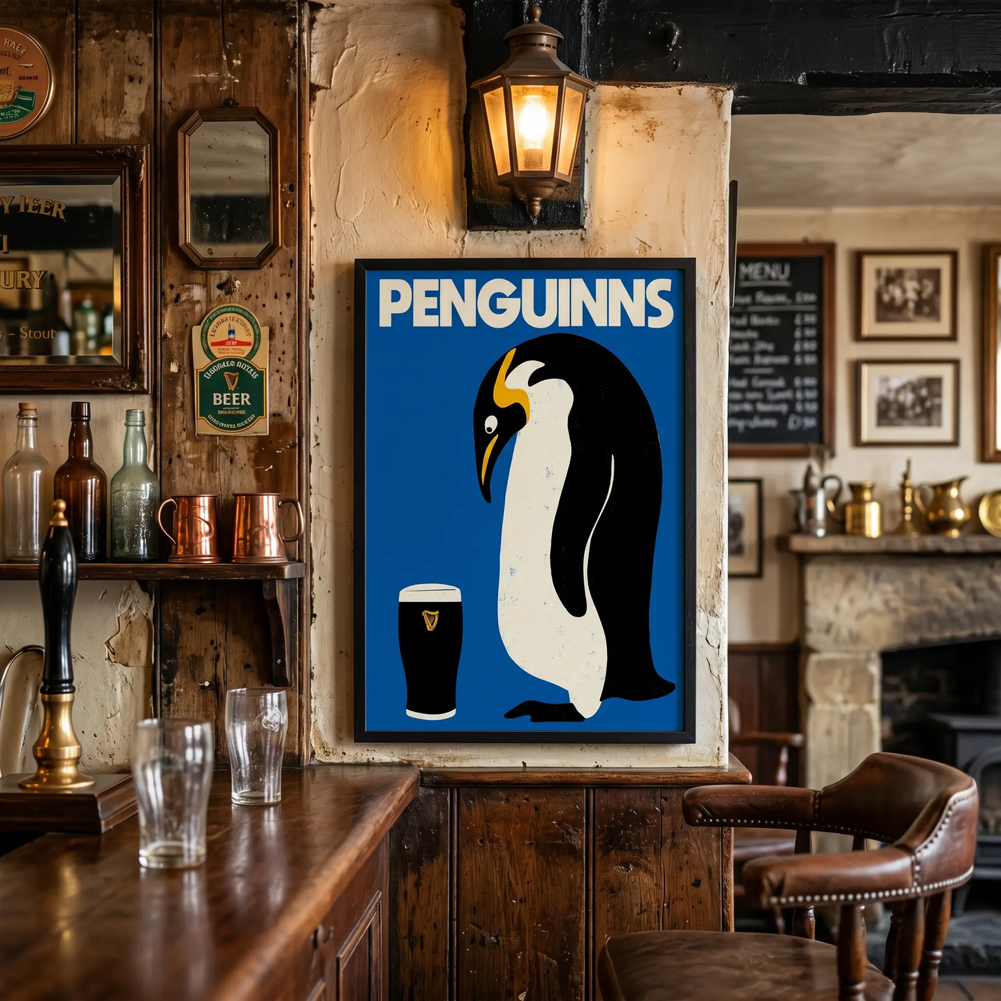 Penguinns - Penguin Guinness - A2 Print by Glassware UK