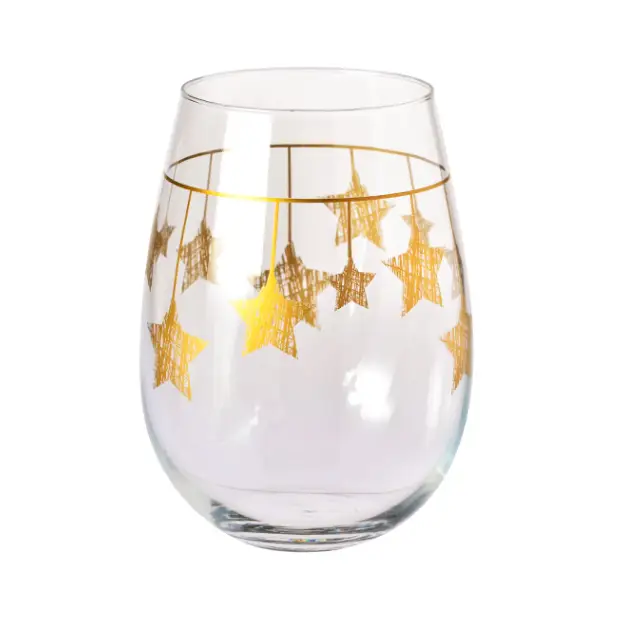 Krosno Star Stemless Wine Glasses - Gold Hanging Stars - 500ml - Set of 6 by Glassware UK