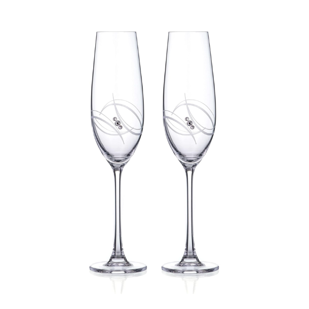 Atlantis Champagne Flutes with Diamante Crystals – Set of 2 - In Gift Box