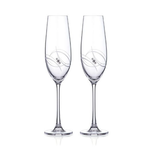 Atlantis Champagne Flutes with Diamante Crystals – Set of 2 - In Gift Box
