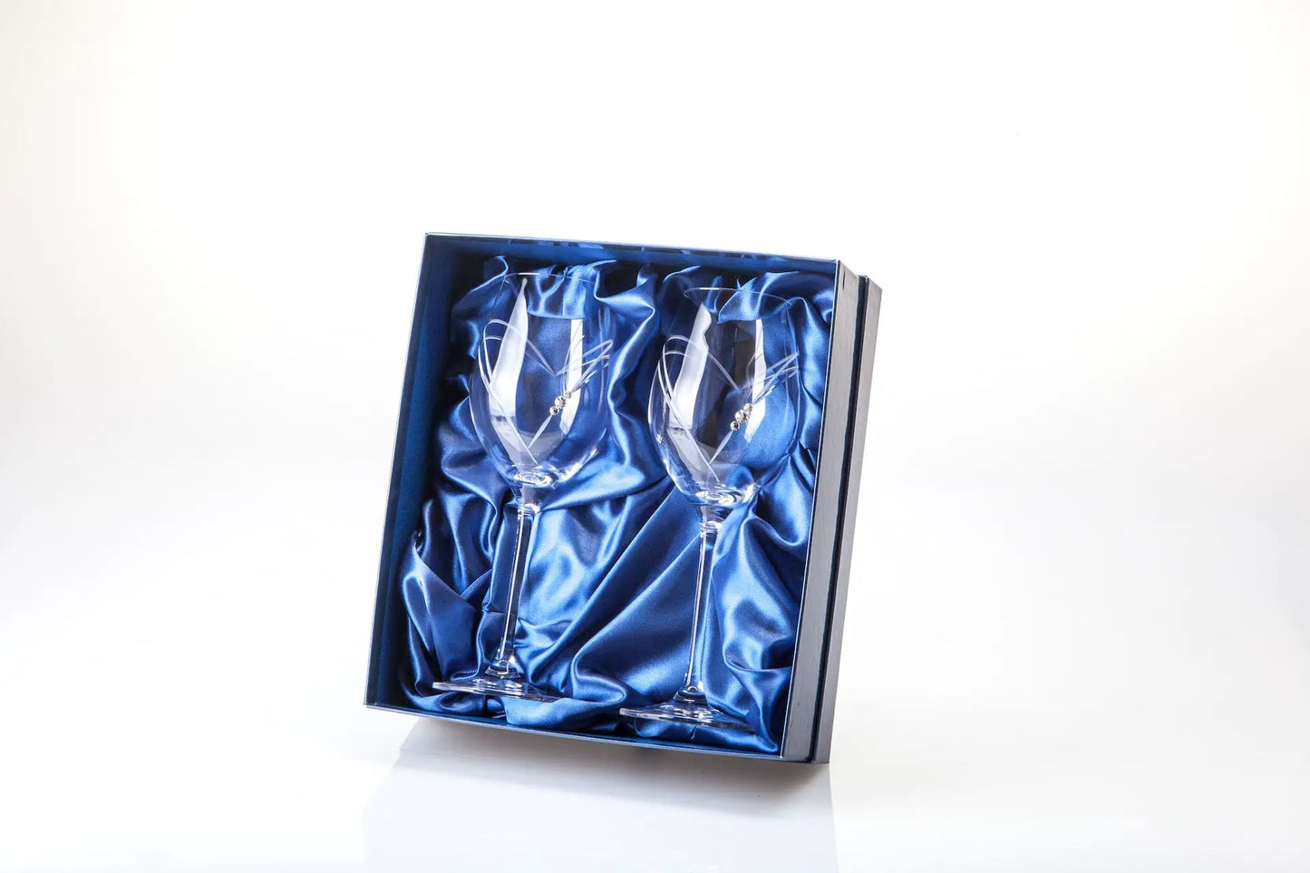 Diamante Wine Glasses with Heart Shaped Cut - Set of 2 - In Gift Box by Glassware UK