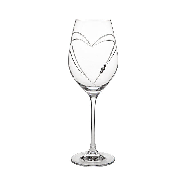 Diamante Wine Glass with Heart Shaped Cut - In Gift Box