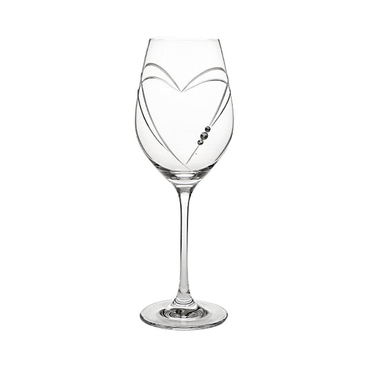 Diamante Wine Glass with Heart Shaped Cut - In Gift Box