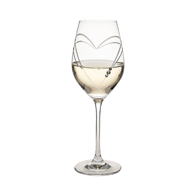 Diamante Wine Glass with Heart Shaped Cut - In Gift Box