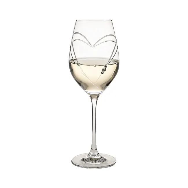 Diamante Wine Glass with Heart Shaped Cut - In Gift Box by Glassware UK