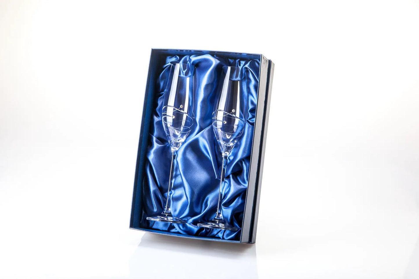 Diamante Champagne Flutes with Spiral Design Cutting - In Gift Box by Glassware UK