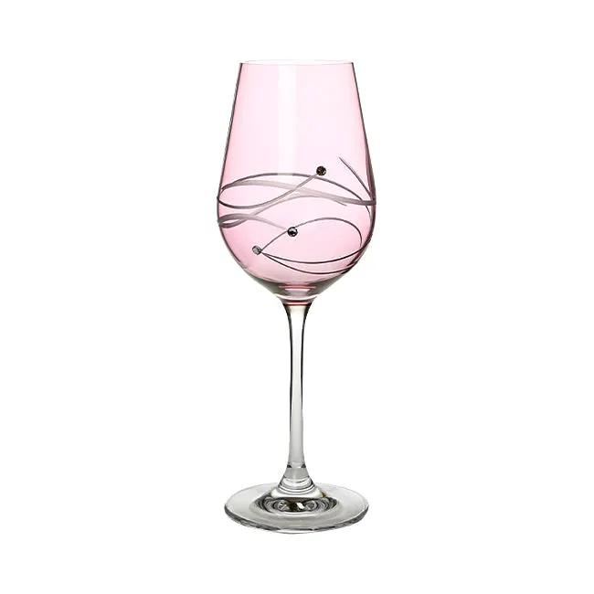 Diamante Pink Wine Glass with Spiral Design Cutting by Glassware UK