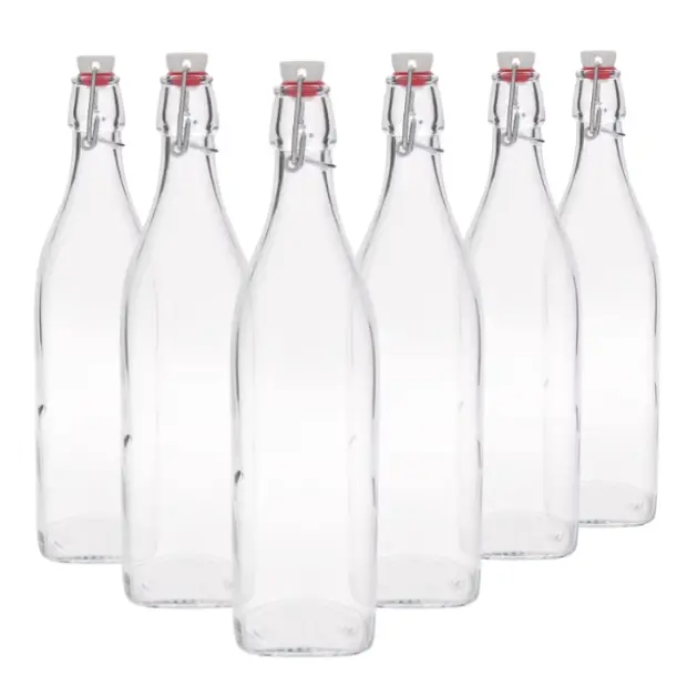 Bormioli Rocco Square Swing Top Bottle - 1 Litre - Set of 6 by Glassware UK