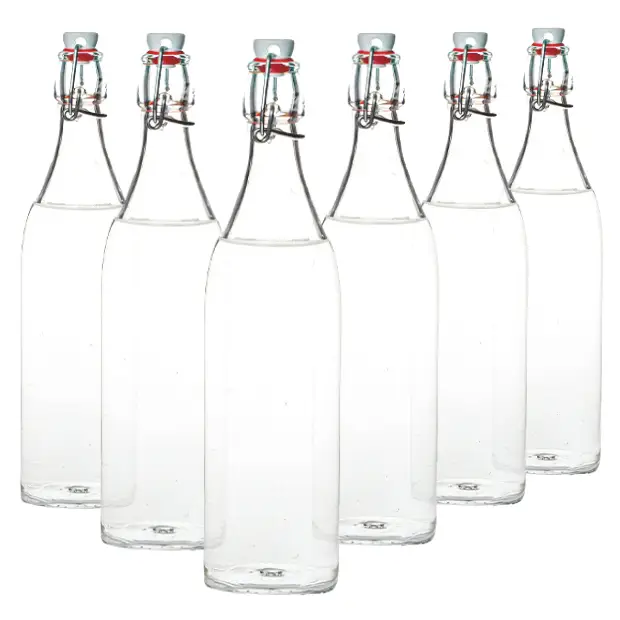 Bormioli Rocco Round Swing Top Bottle - 1 Litre - Set of 6 by Glassware UK