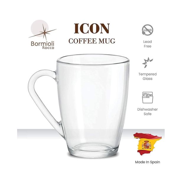 Bormioli Rocco Icon Glass Mug - 340ml - Set of 6