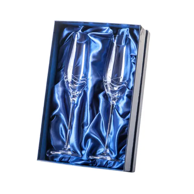 Diamante Champagne Flutes with Elegance Spiral Cutting - In Gift Box by Glassware UK