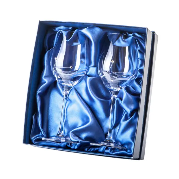Diamante Wine Glasses with Elegance Spiral Cut - Set of 2 - In Gift Box by Glassware UK