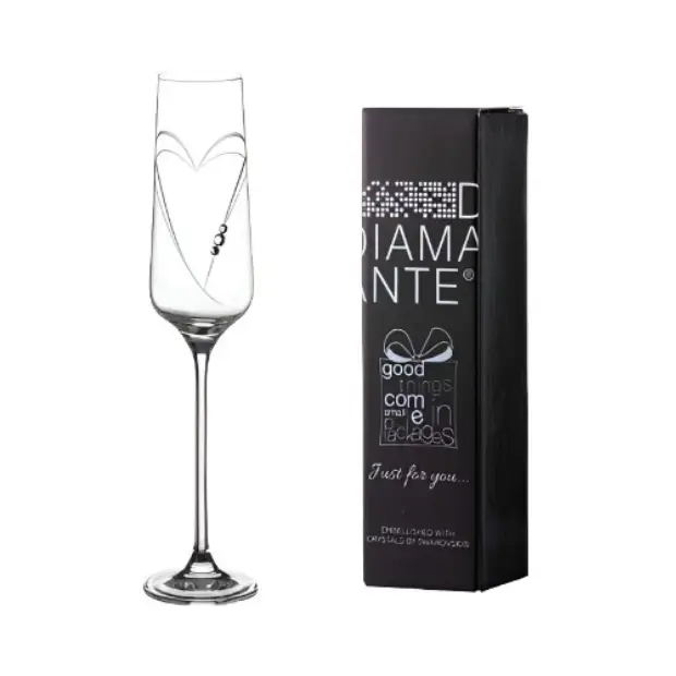 Diamante "Just For You" Champagne Flute with Heart Shaped Cutting - In Gift Box by Glassware UK