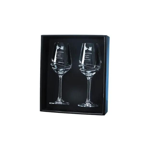 Diamante Wine Glass with Modena Spiral Cut - Set of 2 - In Gift Box by Glassware UK