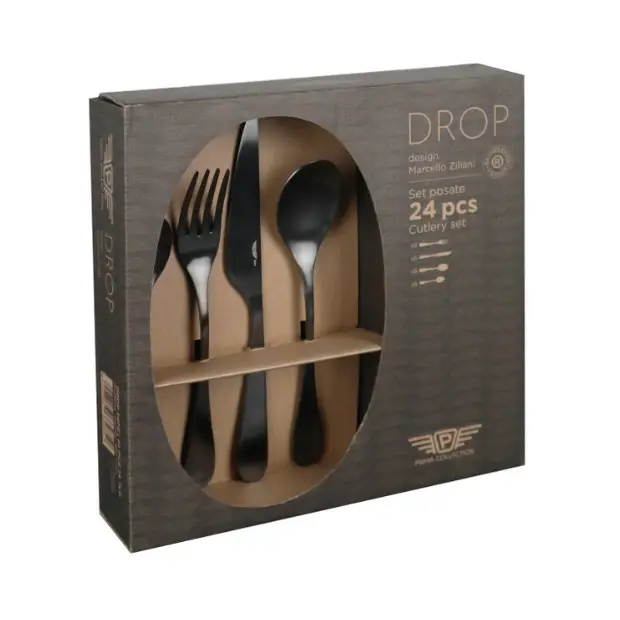 Pintinox Drop Black Cutlery Set - 24 Piece by Glassware UK