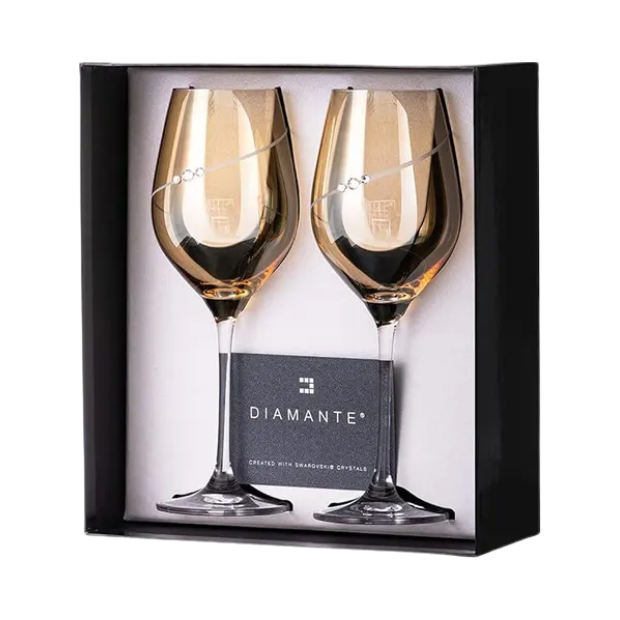 Diamante Amber Lustre Silhouette Wine Glasses with Swarovski Crystals in Gift Box