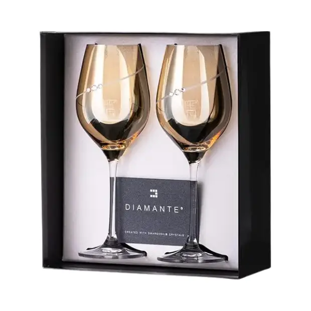 Diamante Amber Lustre Silhouette Wine Glasses with Swarovski Crystals in Gift Box by Glassware UK