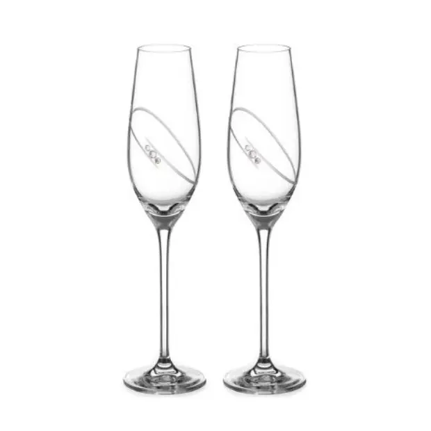 His & Hers Champagne Flutes with Orbital Design - Set of 2 - In Gift Box by Glassware UK