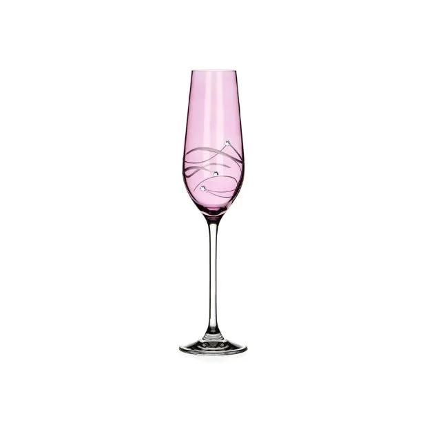 Diamante Pink Champagne Flute with Spiral Design Cutting by Glassware UK
