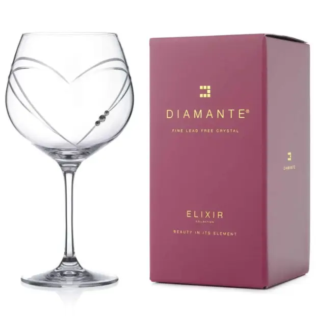 Diamante "Just For You" Gin Glass with Heart-Shaped Cutting - 610ml - In Gift Box by Glassware UK