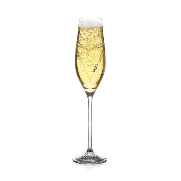 Diamante Champagne Flute with Heart Shaped Cutting - In Gift Box