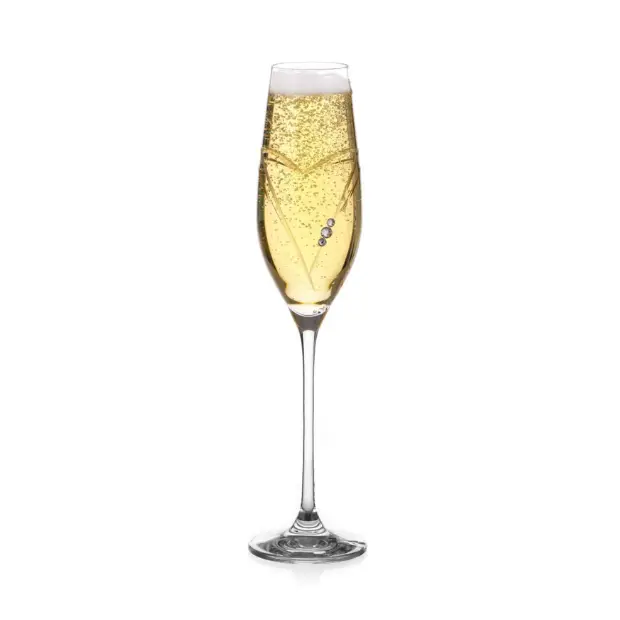 Diamante Champagne Flute with Heart Shaped Cutting - In Gift Box by Glassware UK