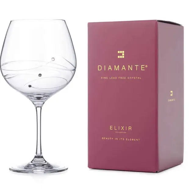 Diamante "Just For You" Gin Glass with Spiral Design Cutting - 610ml - In Gift Box by Glassware UK