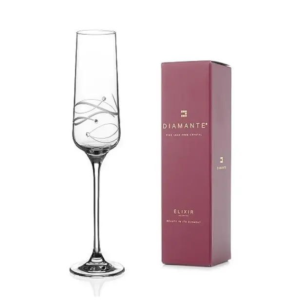 Diamante "Just For You" Champagne Flute with Spiral Cut - In Gift Box by Glassware UK