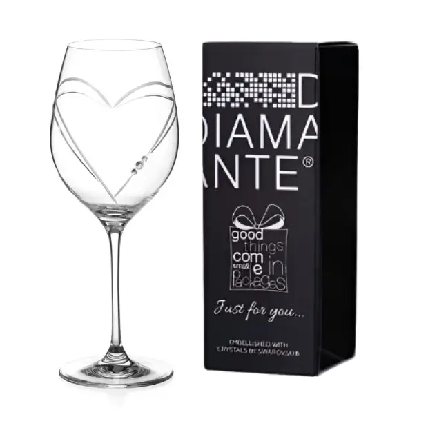 Diamante "Just For You" Wine Glass with Heart Shaped Cutting - In Gift Box by Glassware UK