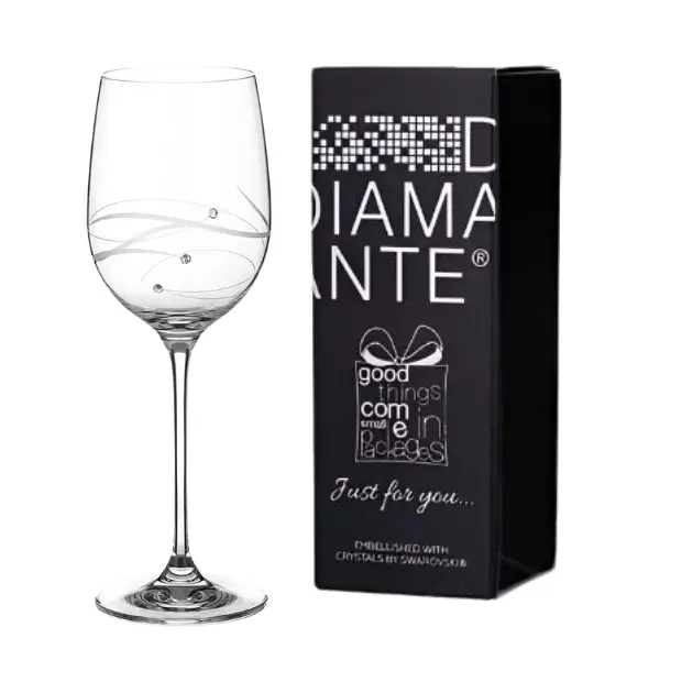 Diamante "Just For You" Wine Glass with Spiral Design Cutting - In Gift Box by Glassware UK