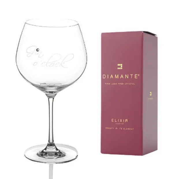 Diamante "Gin O'Clock" Gin Glass - 610ml - In Gift Box by Glassware UK
