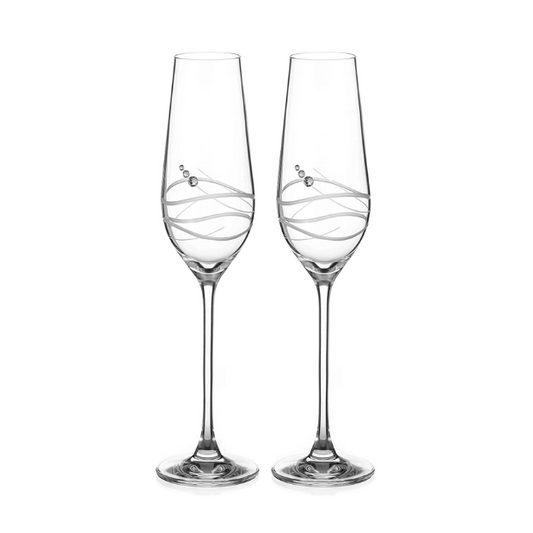 Diamante Champagne Flute Pair with Modena Spiral Cutting - In Gift Box