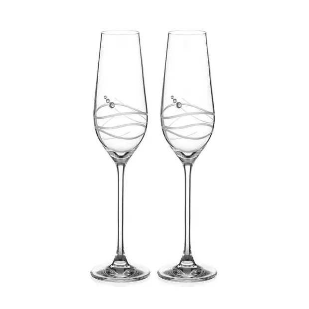 Diamante Champagne Flute Pair with Modena Spiral Cutting - In Gift Box by Glassware UK