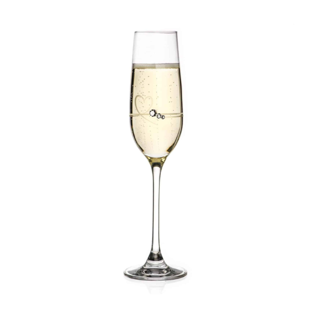 Diamante Petit Champagne Flute with Heart Design - In Gift Box