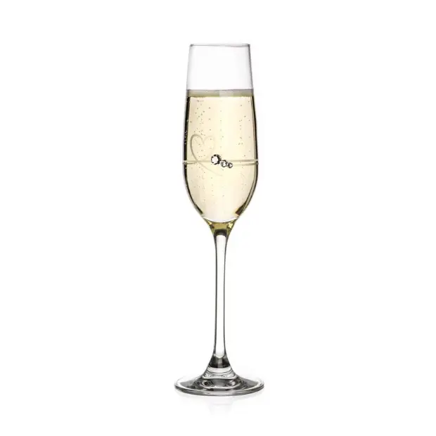 Diamante Petit Champagne Flute with Heart Design - In Gift Box by Glassware UK