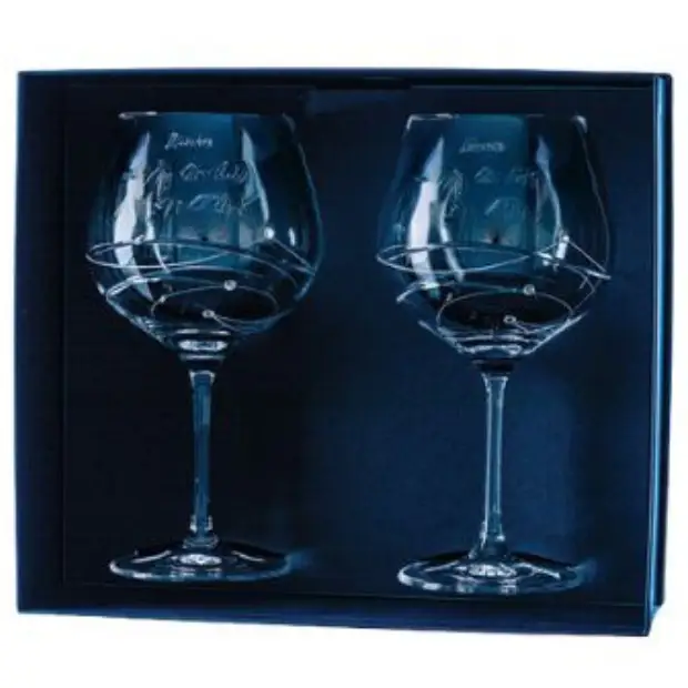 Diamante Gin Glasses with Spiral Design Cutting - Set of 2 - In Gift Box by Glassware UK