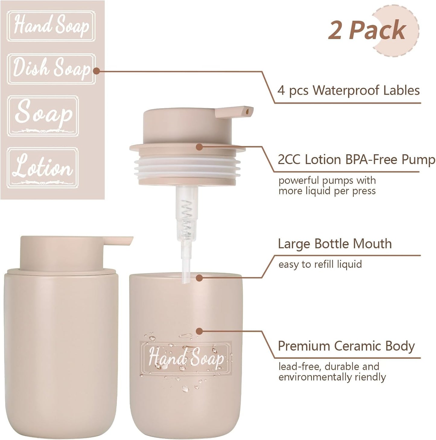 BosilunLife Khaki Nordic 350ml Liquid Soap Dispenser - 2 Piece Set