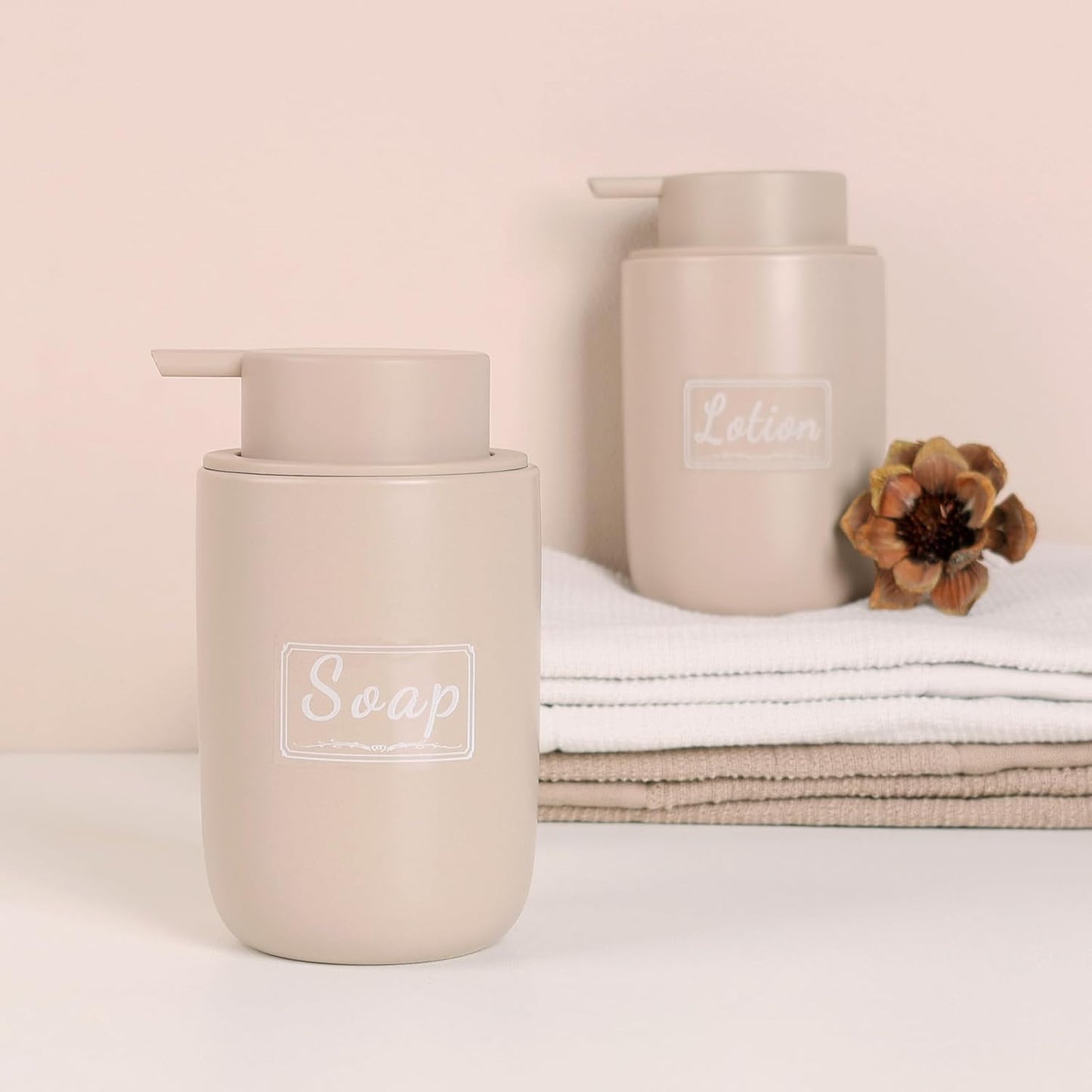 BosilunLife Khaki Nordic 350ml Liquid Soap Dispenser - 2 Piece Set