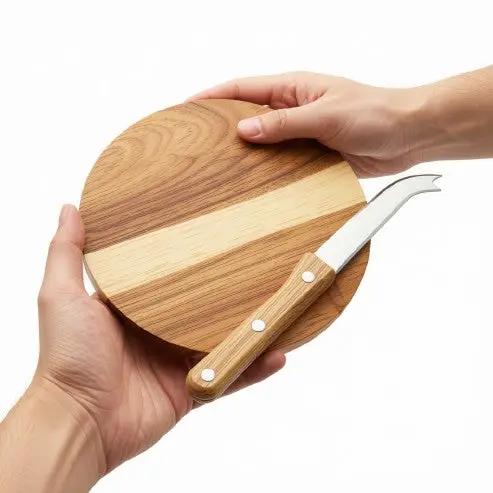 Acacia Cheese Set - Knife and Board by Glassware UK