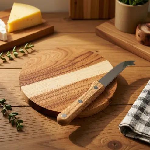 Acacia Cheese Set - Knife and Board by Glassware UK