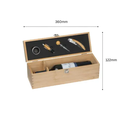 Bamboo Wine Box Gift Set - 4 Piece by Glassware UK