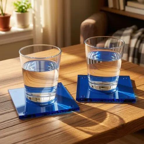 Blue Glass Square Coaster - 10cm by Glassware UK