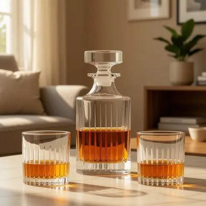 Broadway 3 Piece Whisky Decanter Set – In Gift Box by Glassware UK