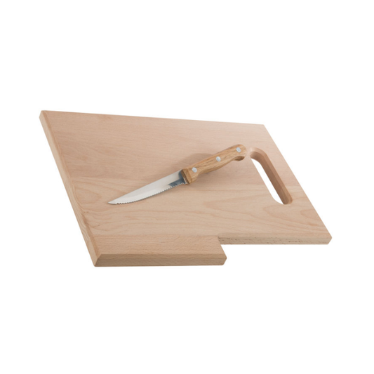 Wooden Cutting Board with Knife