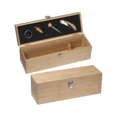 Bamboo Wine Box Gift Set - 4 Piece