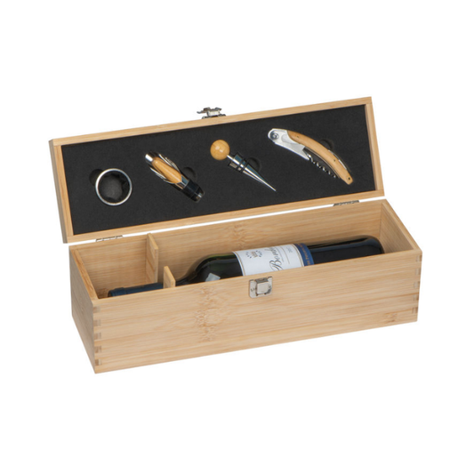 Bamboo Wine Box Gift Set - 4 Piece