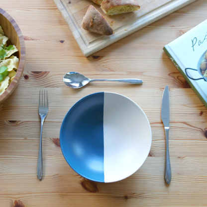 Navy Dipped Stoneware Pasta Bowl - 20.5cm 