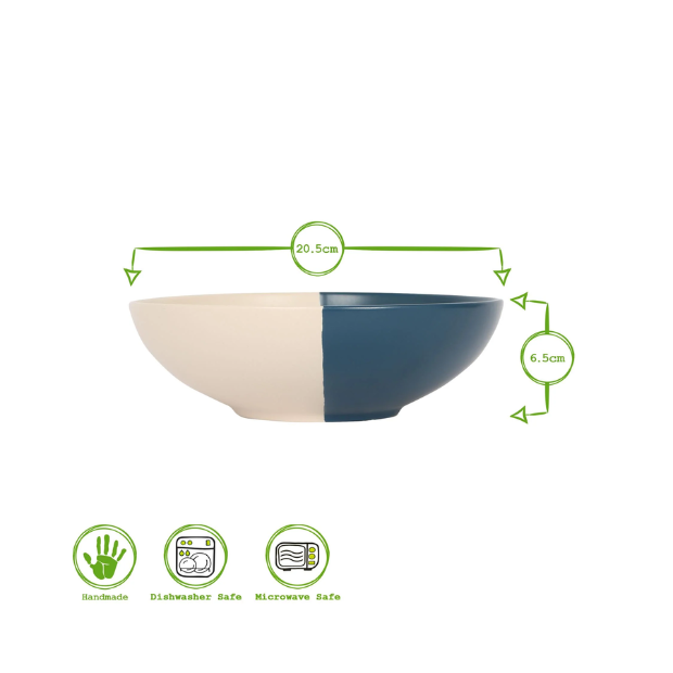 Navy Dipped Stoneware Pasta Bowl - 20.5cm 