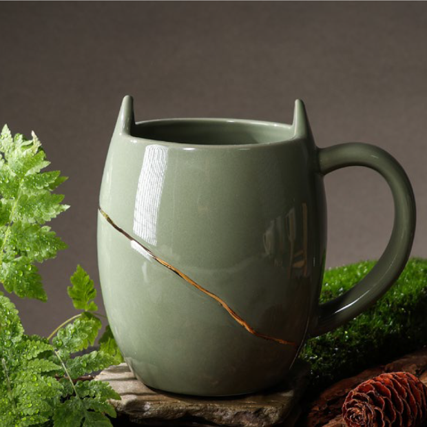BosilunLife Green Ceramic Cat Mug - 540ml